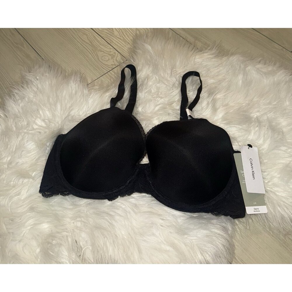 Calvin Klein QF1444 Seductive Comfort Lace Demi Lift Bra UW Womens 38D Black New